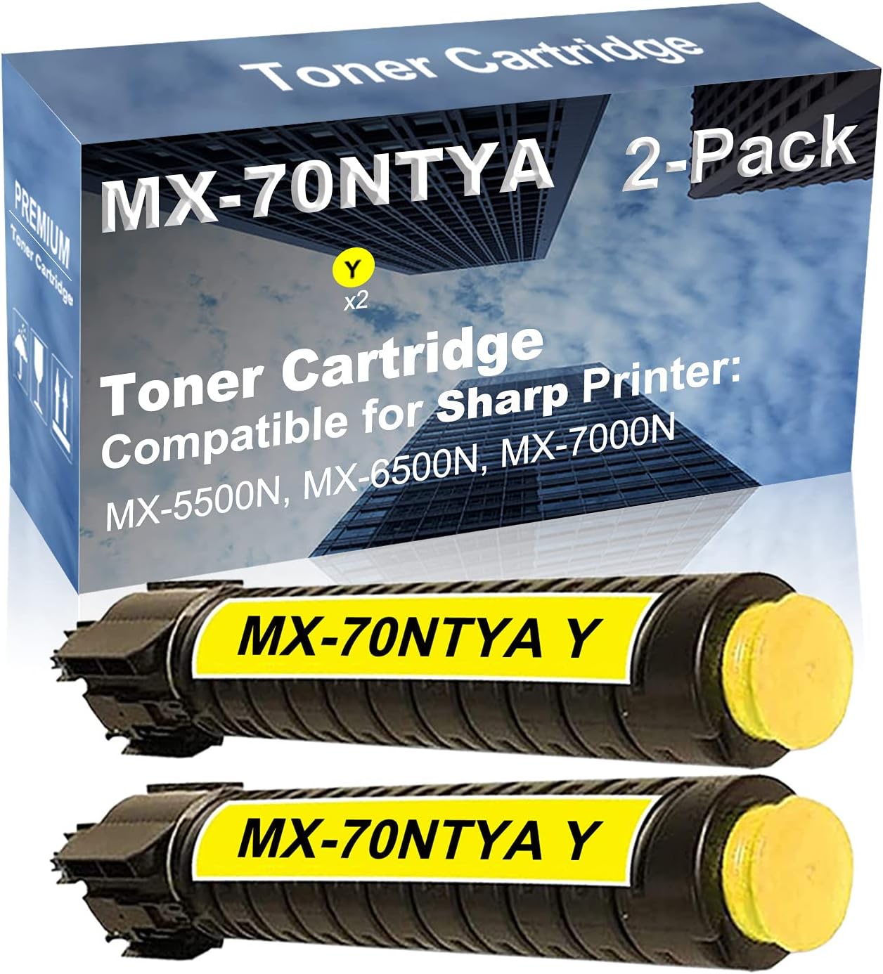 2-Pack (Yellow) Compatible High Yield MX-70NTYA Laser Printer Toner Cartridge Used for Sharp MX-5500N, MX-6500N, MX-7000N Printer