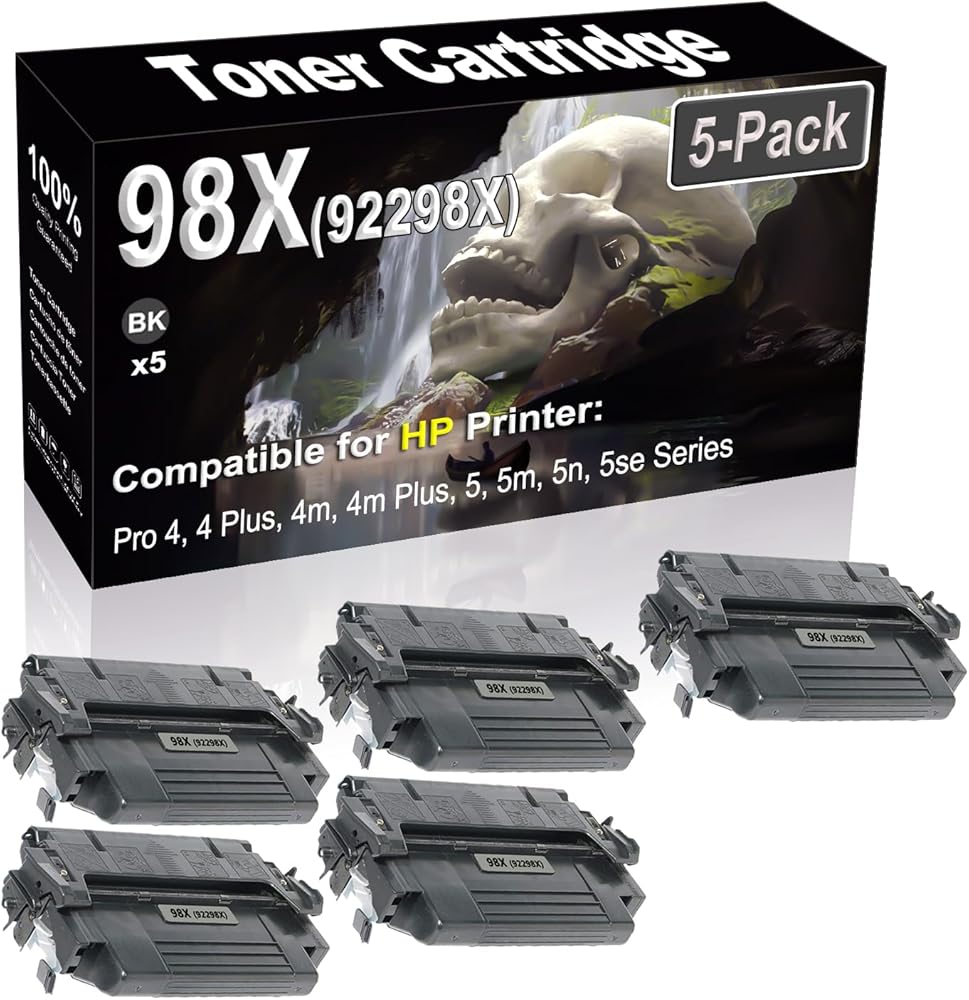 SINIYA 5-Pack (Black) Compatible High Yield 98X 92298X Laser Printer Toner Cartridge use for Pro 4, 4 Plus, 4m, 4m Plus, 5, 5m, 5n, 5se Printer