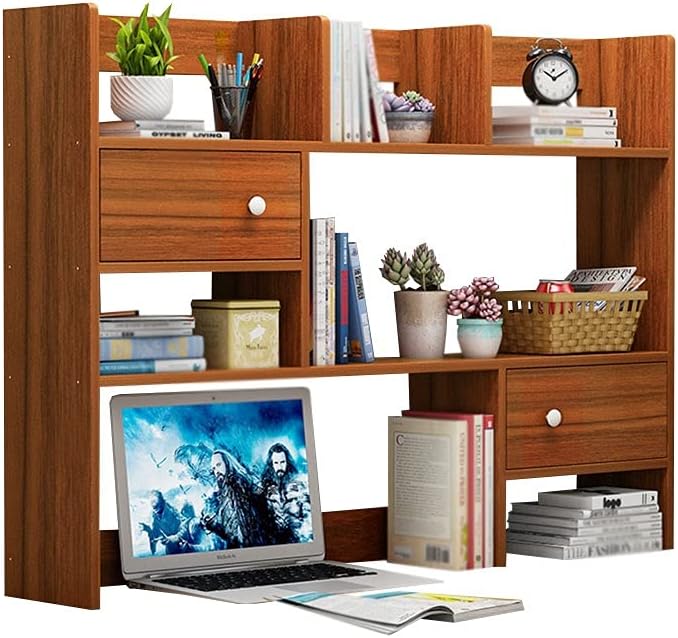 HIHELO Book Case Bookshelf Desktop Multi-Layer Bookshelf Magazine Rack CD Rack Bookshelf Office File Rack Bookshelf Small Bookcase with Small Drawers Bookshelves (Color : B)