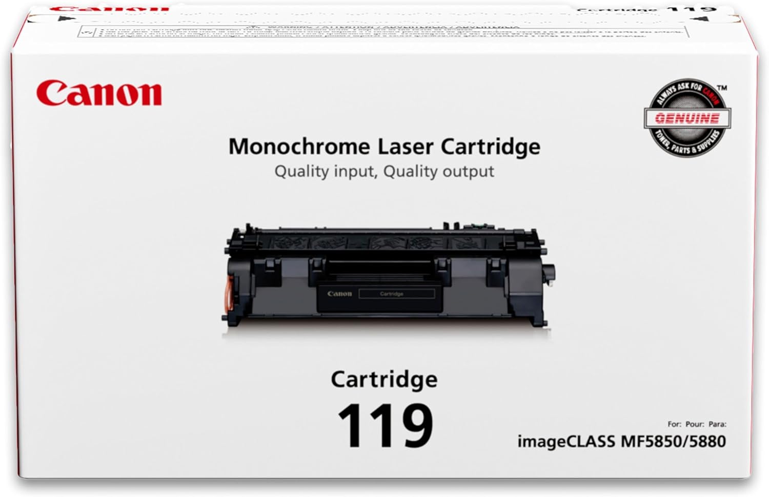 Canon Genuine 119 Black Toner Cartridge Compatible with LBP250 Series, MF410 Series, MF5800 Series, MF5900 Series, MF6100 Series, LBP6300dn, LBP6600 Series