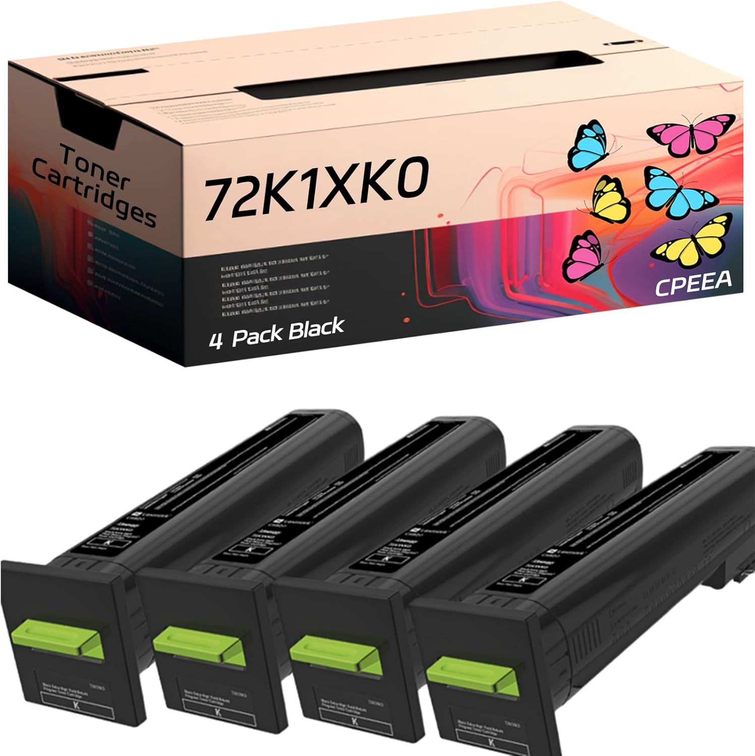 Compatible for Lexmark 72K1XK0 Toner Cartridges Work for Lexmark CS820de CS820dte CS820dtfe CX820de CX820dtfe Printers, with Chip, High Yield 43000 Pages, Clear Printing (4 Pack Black)