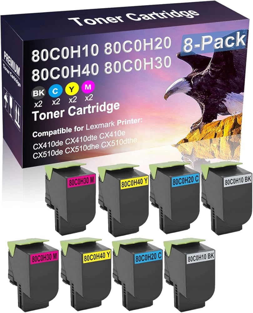 Credibility Store 8 Pack (BK+C+Y+M) Compatible (High Yield) 80C0H10 80C0H20 80C0H40 80C0H30 Toner Cartridge Used for CX510de CX510dhe CX510dthe Printer
