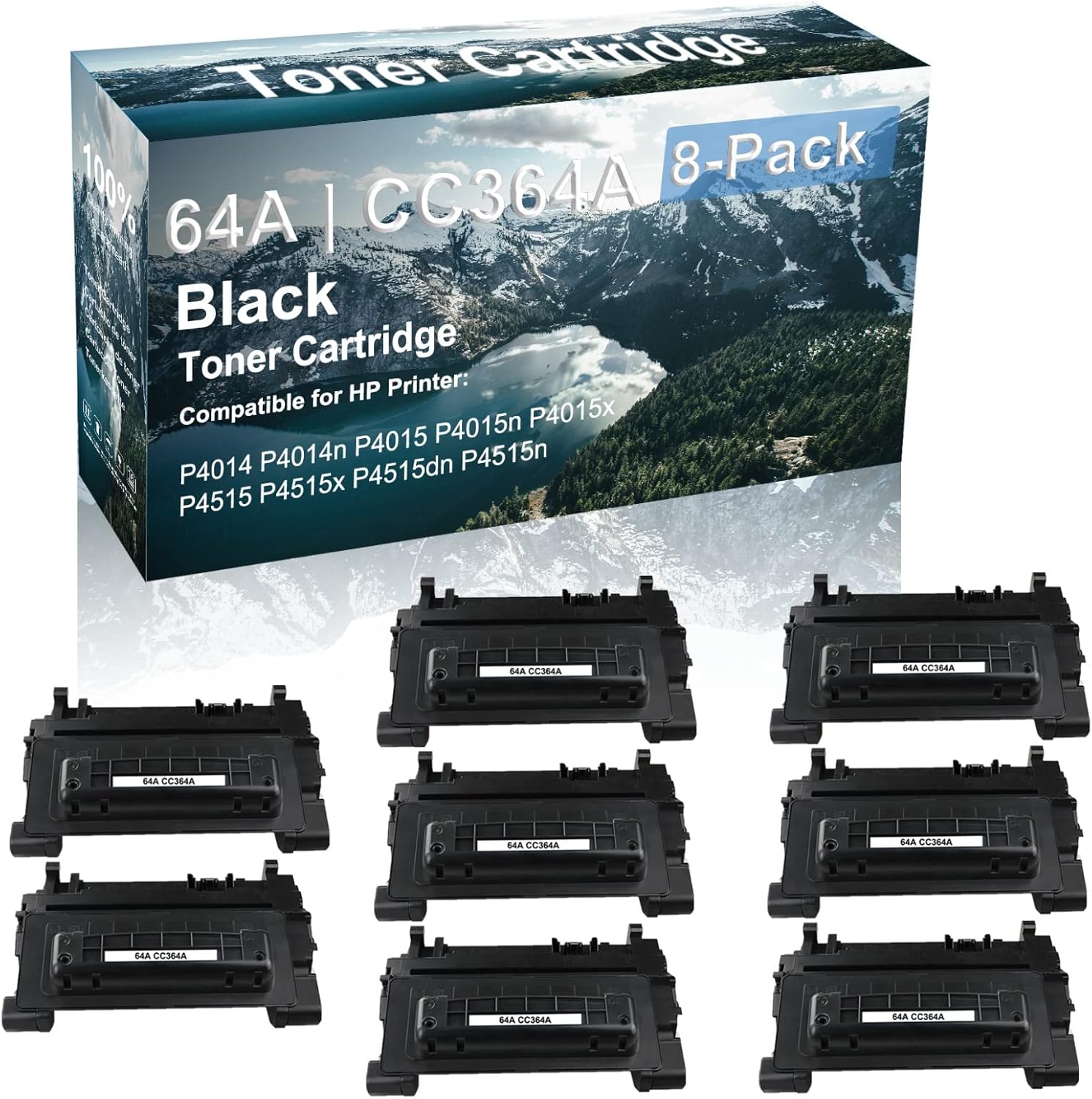 8-Pack Compatible High Capacity 64A | CC364A Imaging Toner Cartridge use for HP P4014 P4014n P4015 Printer (Black)