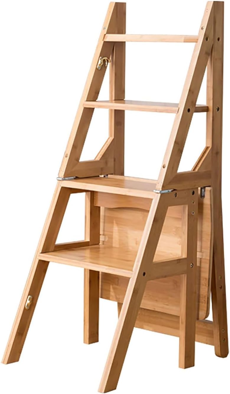 ZAJ Librería Wooden Bookshelf Folding Library Ladder Chair Multifunctional Bookcase 2 in 1 Wood Step Stool Lightweight Portable Storage Shelf Flower Display Stand for Home Display Shelf Estantería