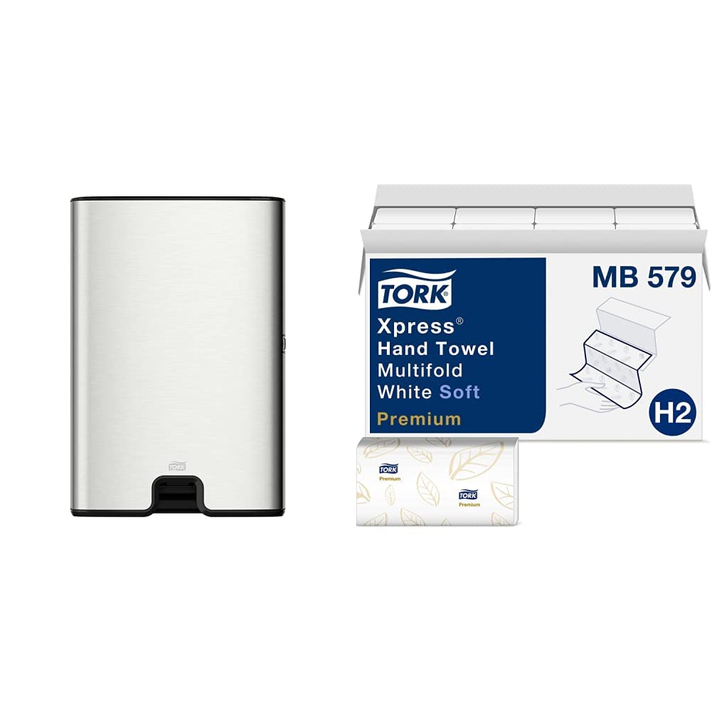 Tork Xpress Multifold Paper Towel Dispenser (Stainless Steel) and Tork Xpress Soft Multifold Hand Towels (16 Packs)