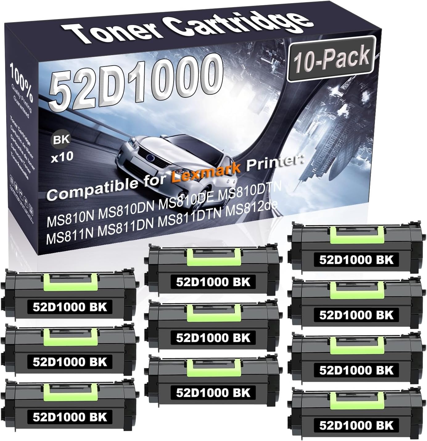 Kolasels 10-Pack (Black) Compatible High Yield 521 52D1000 Printer Cartridge use for MS810N MS810DN MS810DE MS810DTN MS811N Printer