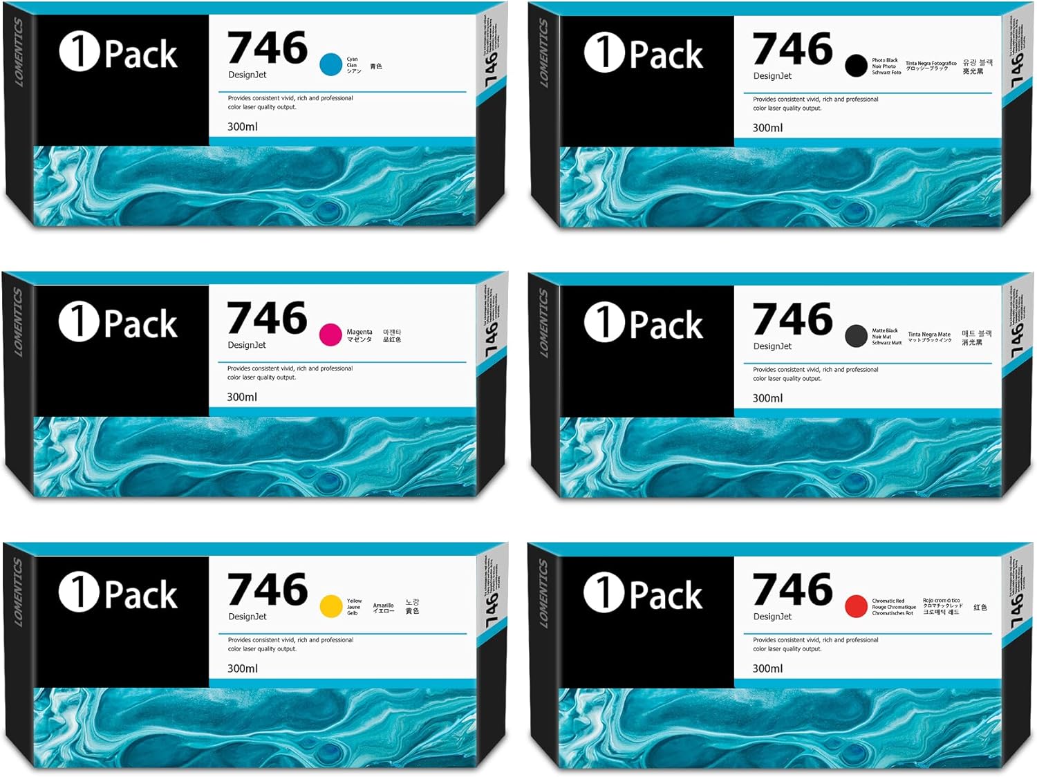 746XL Ink Cartridges 6-Pack (300-ml PK/MK/CR/C/M/Y) Replacement for HP 746 Ink Cartridges Designjet Z6, Designjet Z9+