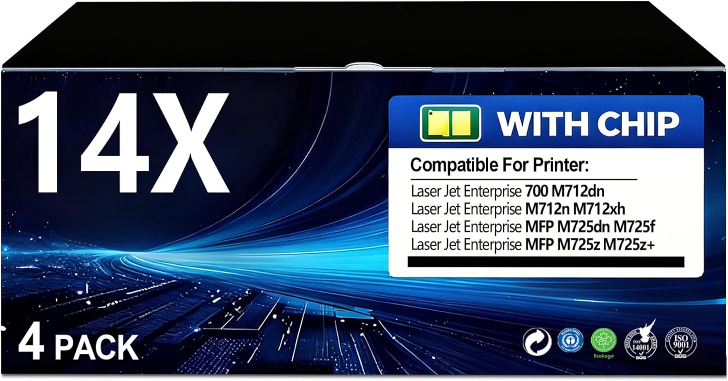 BERRYSKY 14X Black High Yield Toner Cartridge 4 Pack Compatible HP 14A CF214X 14X CF214A Toner Replacement for Laser Jet Enterprise 700 M712dn M712n M712xh MFP M725dn Printer