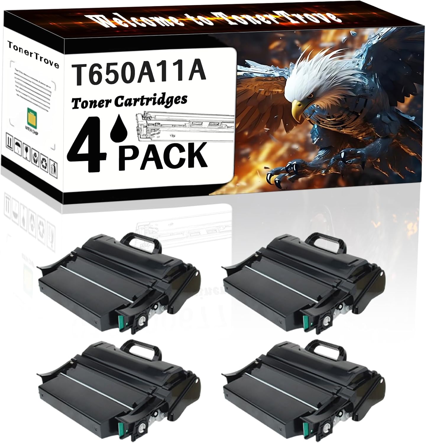 T650A11A Toner Cartridges Compatible for Lexmark T650 T650DN T650DTN T650N T652 T652DN T652DTN T652N T654 T654DN T654DTN T654N T656 Printers (4 Pack Black)