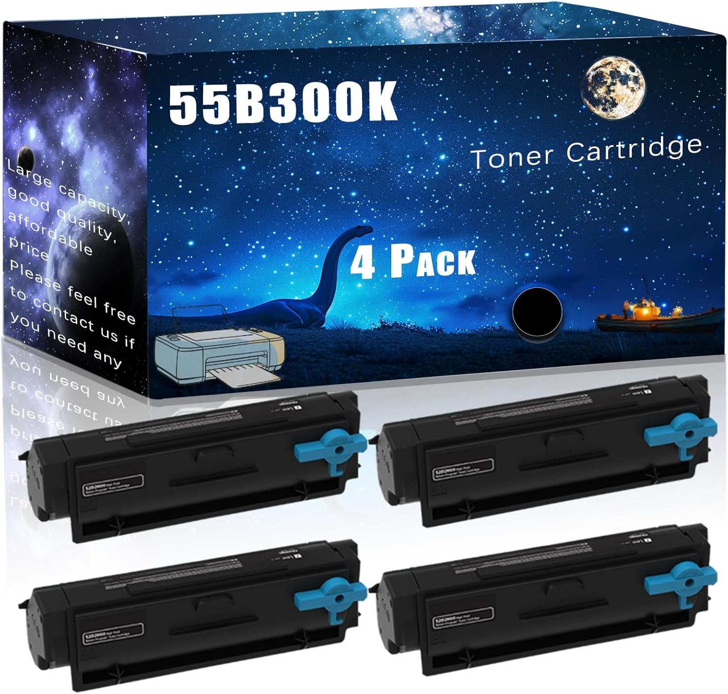 55B300K Compatible Toner Cartridge Replacement for Lexmark High Yield Compatible MS439dn Printers, Meet Printing Needs (4 Pack Black)