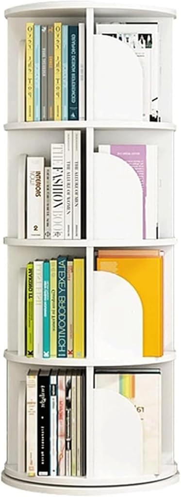 UINGBPXT Corner Bookshelf 360° Rotating Bookshelf Multi-tier Standing Bookcase Wooden Book Rack Large Capacity Home Study Bookshelf Organizer Perfect Display, 50.5*128cm, White