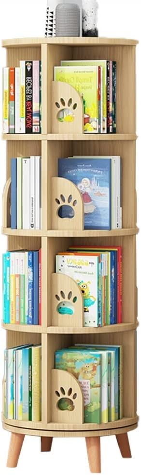 JKSVTF Height-Adjustable Children's Bookcase, Space Saving Rotating Bookshelf,Stimulate Children's Interest in Reading,Good Stability (Wood 46 * 141cm)