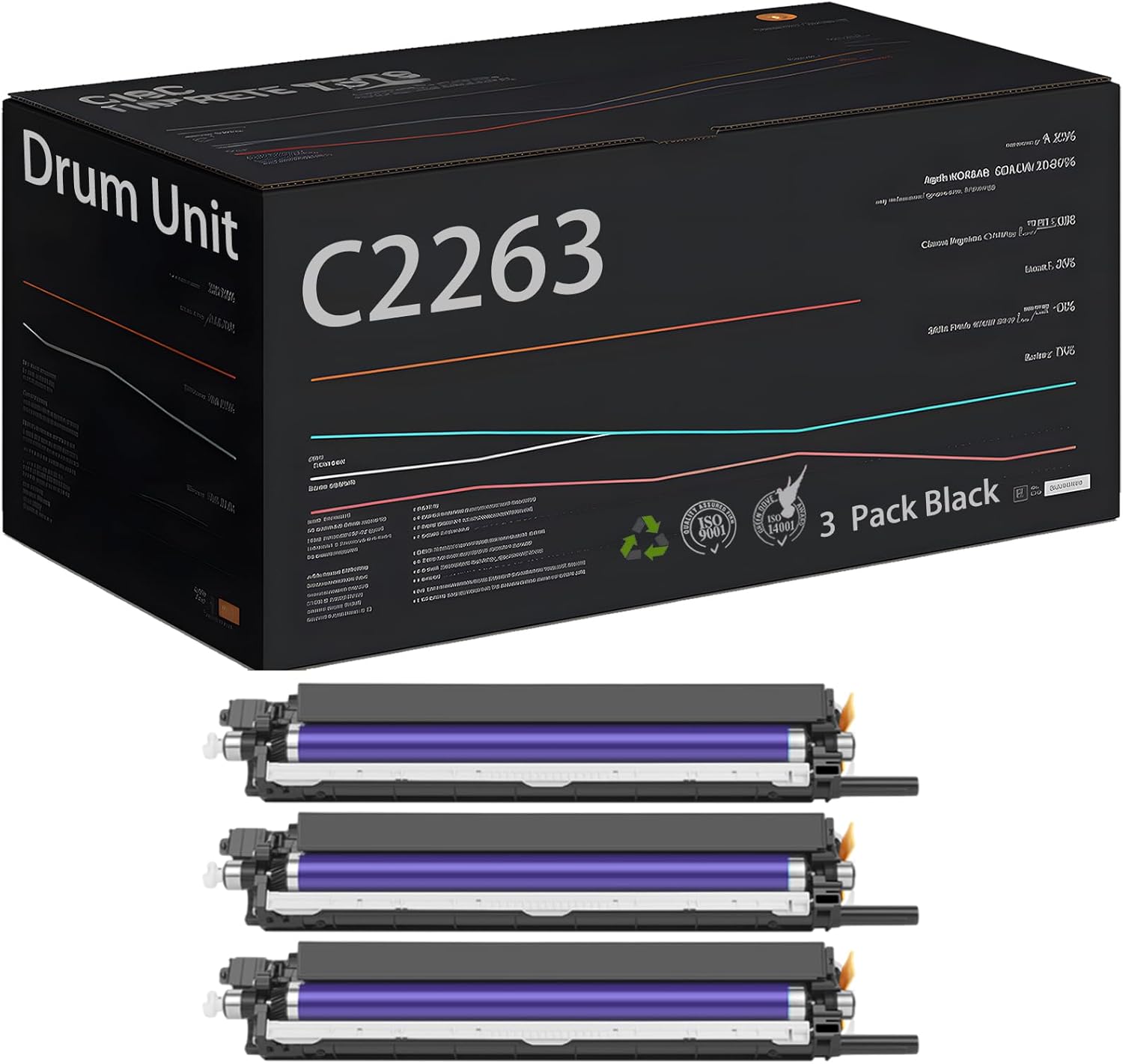 Compatible for Xerox C2263 Drum Unit, High-Yield Work for Xerox DocuCentre-IV C2260 C2263 C2265 Printer - Estimated Yield 55500 Pages (3 Pack Black)
