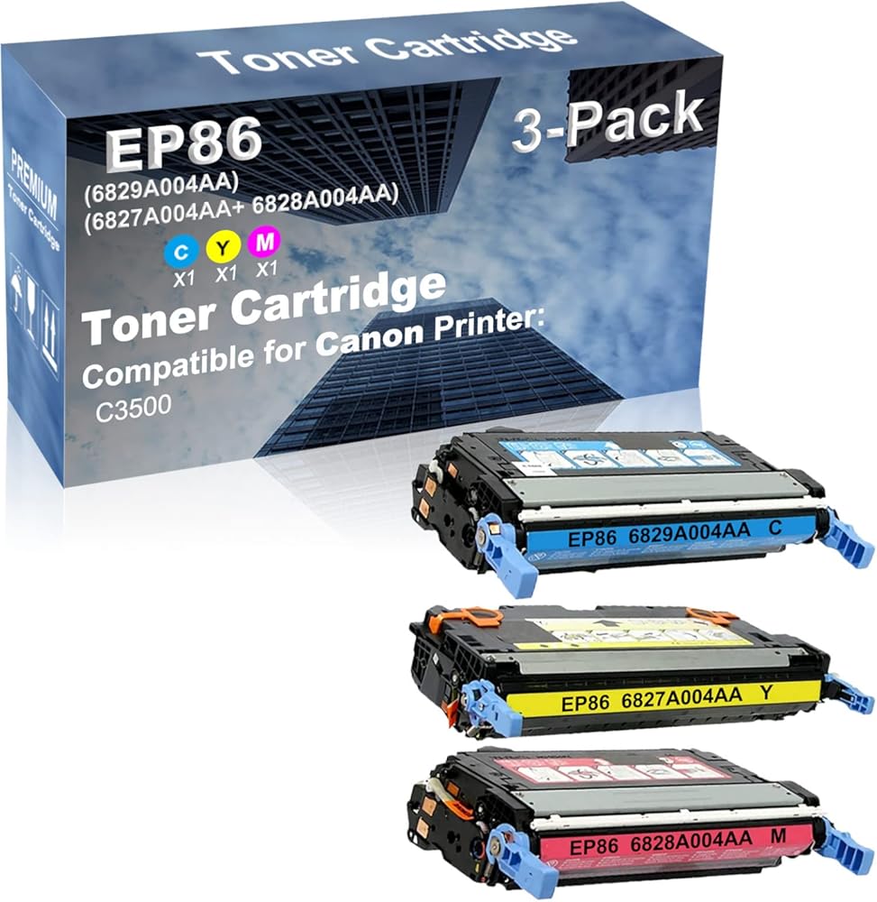 3-Pack (C+Y+M) Compatible High Capacity EP86 (6829A004AA+ 6827A004AA+ 6828A004AA) Toner Cartridge Used for Canon ImageClass C3500 Printer