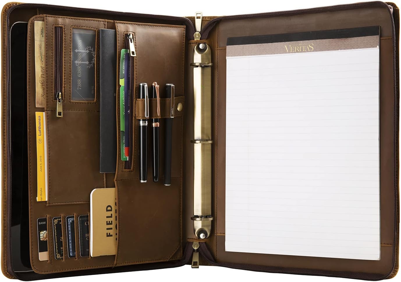 Engraved Business Portfolio, Custom Leather Portfolio for Men, 3 Ring Portfolio Binder for Women, Personalized Leather Padfolio with 3 Ring Binder (Khaki, Custom)