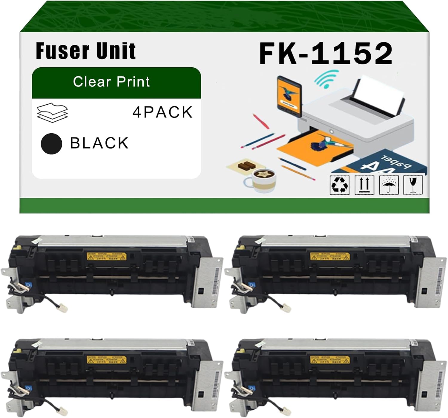AGNNQ Compatible for Kyocera FK-1152 Fuser Unit ECOSYS M2040dn M2540dw M2635dw M2640idw P2040dw P2235dw Printers, High Yield 100000 Pages Bright Clear Colors (4 Pack Black)