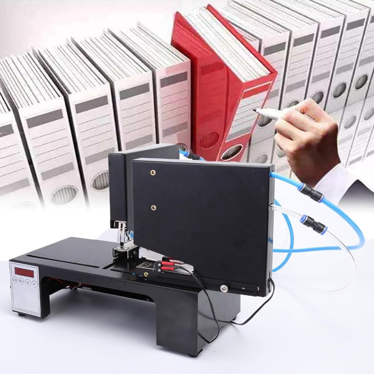 Heavy Duty Staple Guns,Pneumatic Stapler Intelligent,24mm-350mm Adjustable Spacing,Industrial L Type Dual Head Rapid Binding Machine w/Control Panel