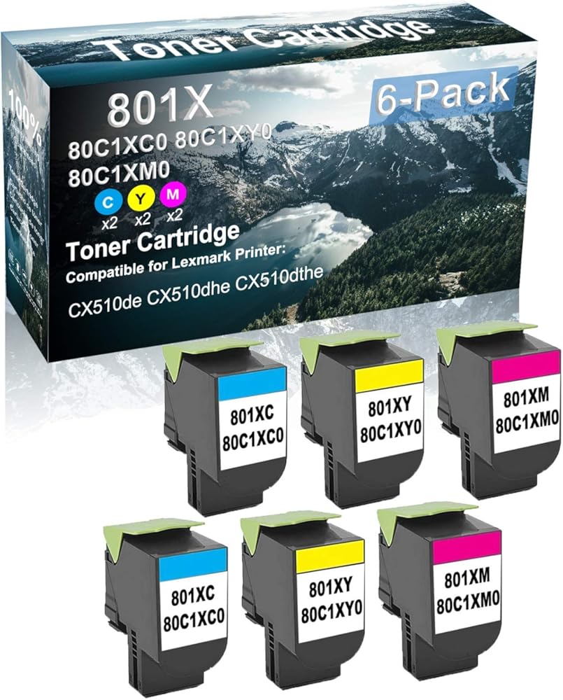 Credibility Store 6 Pack (C+Y+M) Compatible 801X | 80C1XC0 80C1XY0 80C1XM0 Laser Printer Toner Cartridge High Yield Use for CX510de CX510dhe CX510dthe Printer