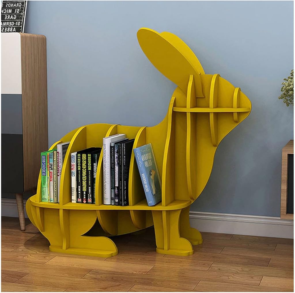 Animal Shaped Bookshelf Rabbit Shaped Bookcase Cute Shape Floor Standing Book Shelf Storage Rack for Playroom Children's Room