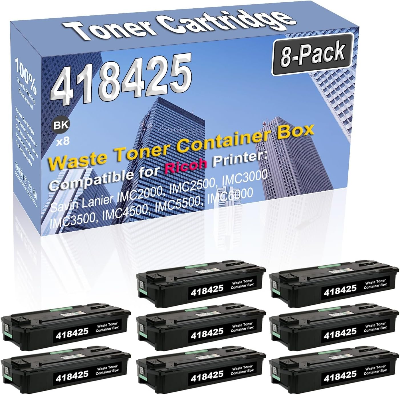 8-Pack Compatible High Capacity 418425 D0BQ6400 D0BQ-6400 Waste Toner Container Box use for Ricoh Savin Lanier IMC2000 IMC2500 IMC3000 IMC3500 IMC4500 IMC5500 IMC6000 Toner Cartridge (Black)