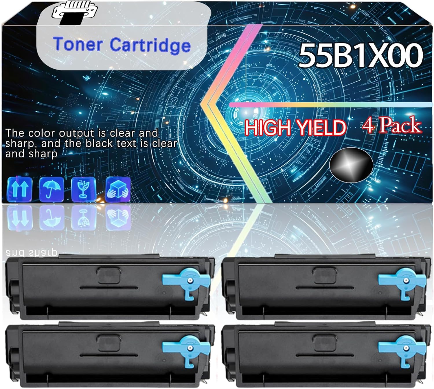 55B1X00 Compatible for Lexmark Ms33ldn MS43ldn MS43ldw MX331adn MX43ladn MX431adw Printers, Replacement Toner Cartridge High Yield Printer Accessories (4 Pack Black)