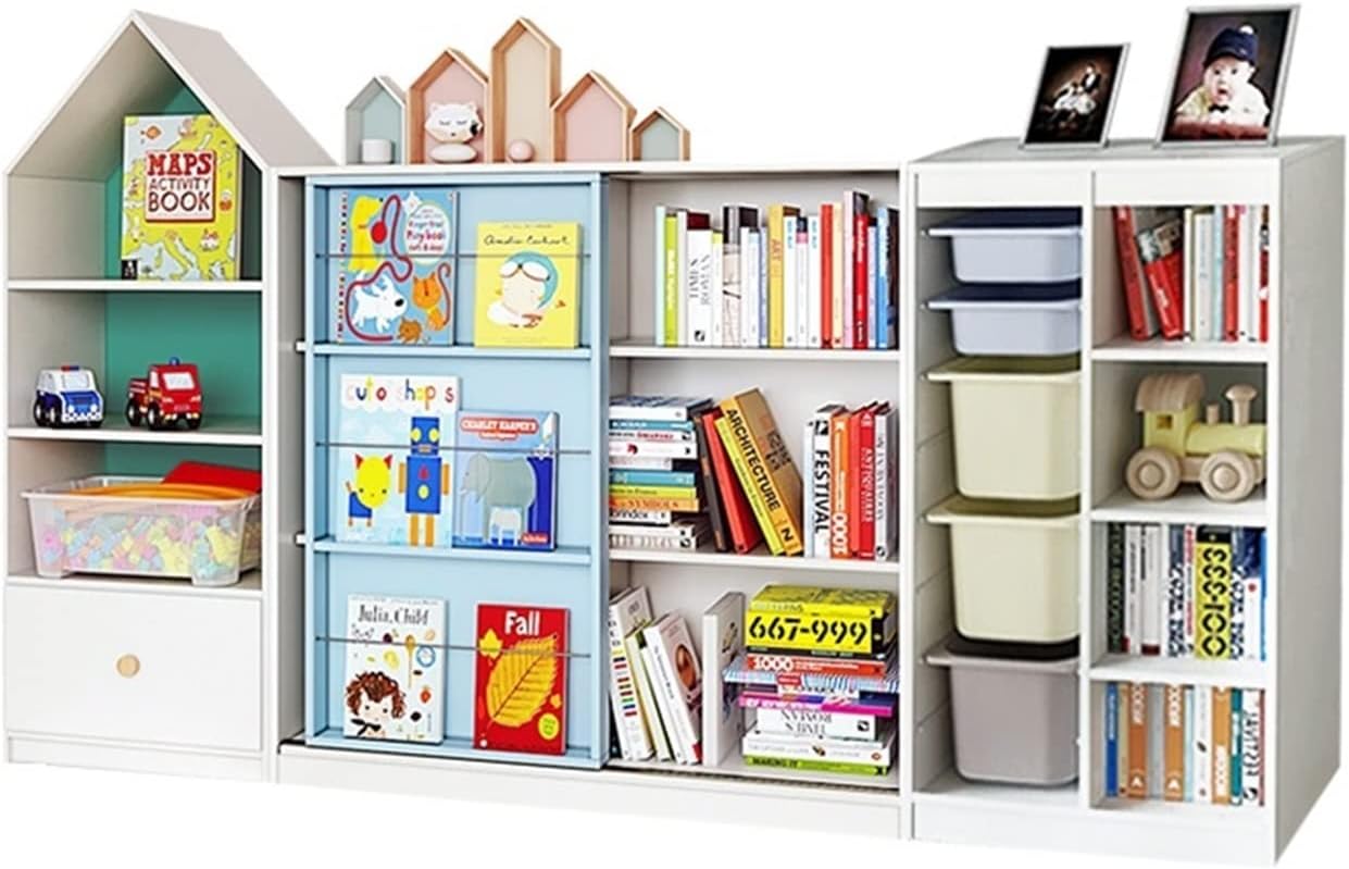 Solid Wood Sliding Door 's Bookshelf, Bookcase Storage Rack Shelf for 's Room Aisle MINGPING (Color : 58-245x39x120cm)