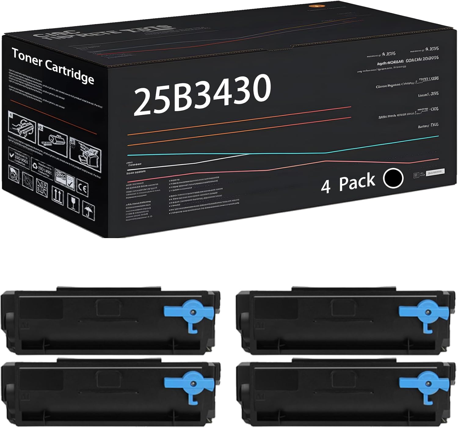 UVUMB Compatible with Sharp 25B3430 Toner Cartridge Work for Sharp MX-B427W MX-B427PW Printers, with Chip, High Yield 20000 Pages, High-Definition Printing (4 Pack Black)