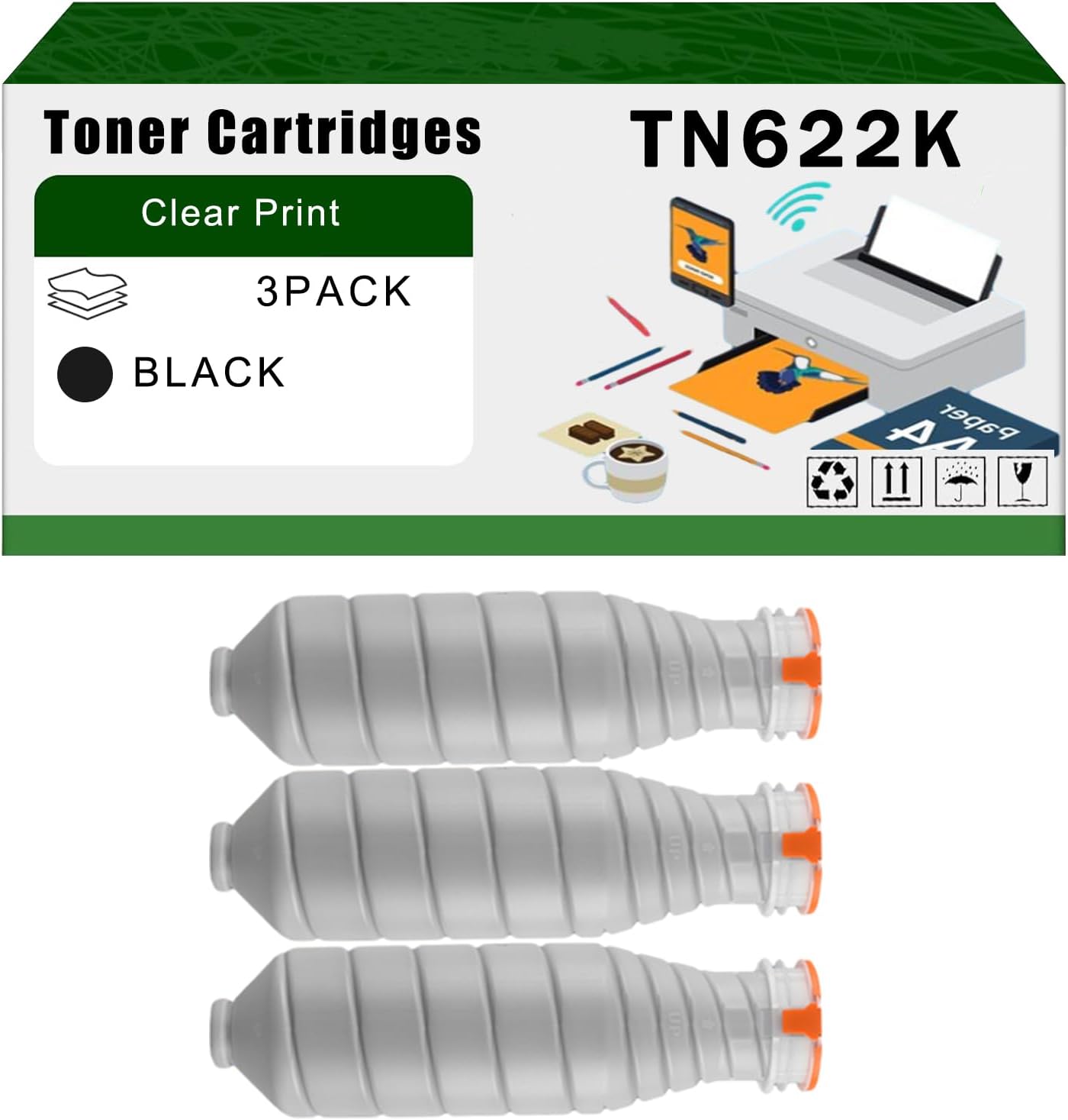 AGNNQ Compatible for Konica Minolta TN622K TN622C TN622M TN622Y Toner Cartridges bizhub Press C1085 C1100 Printers, High Yield 98000 Pages Bright Clear Colors (3 Pack Black)