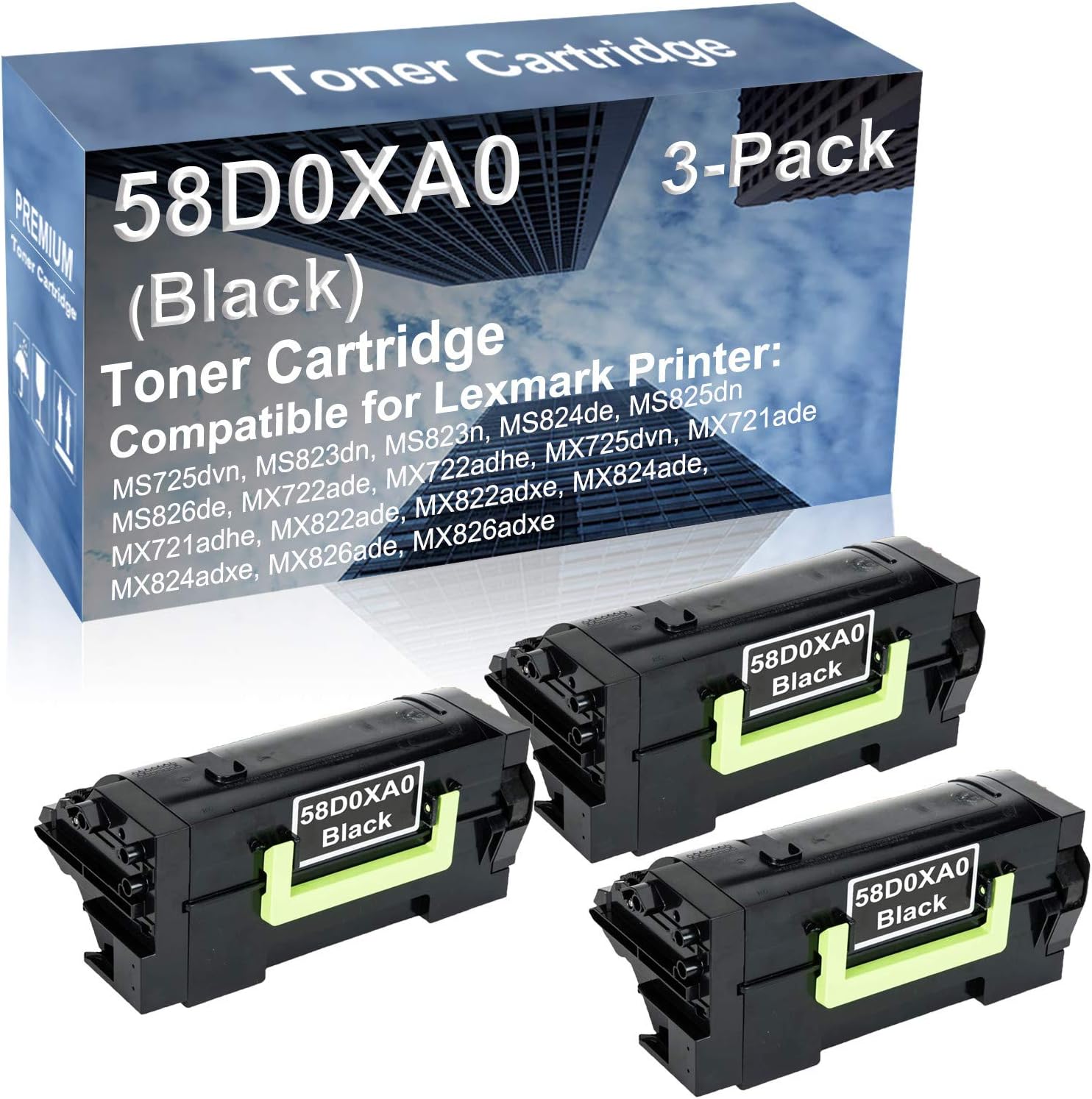 3-Pack Compatible High Capacity 58D0XA0 Printer Cartridge use for MX722ade, MX722adhe, MX725dvn, MX721ade, MX721adhe, MX822ade Printer (Black)