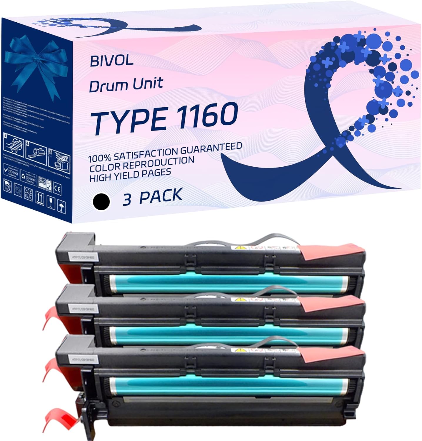 BIVOL Type 1160 Drum Unit Compatible for Gestetner 9103 F104 F104L F530 Printers, with Chip, High Yield 6000 Pages, Vivid Colors (3 Pack Black)