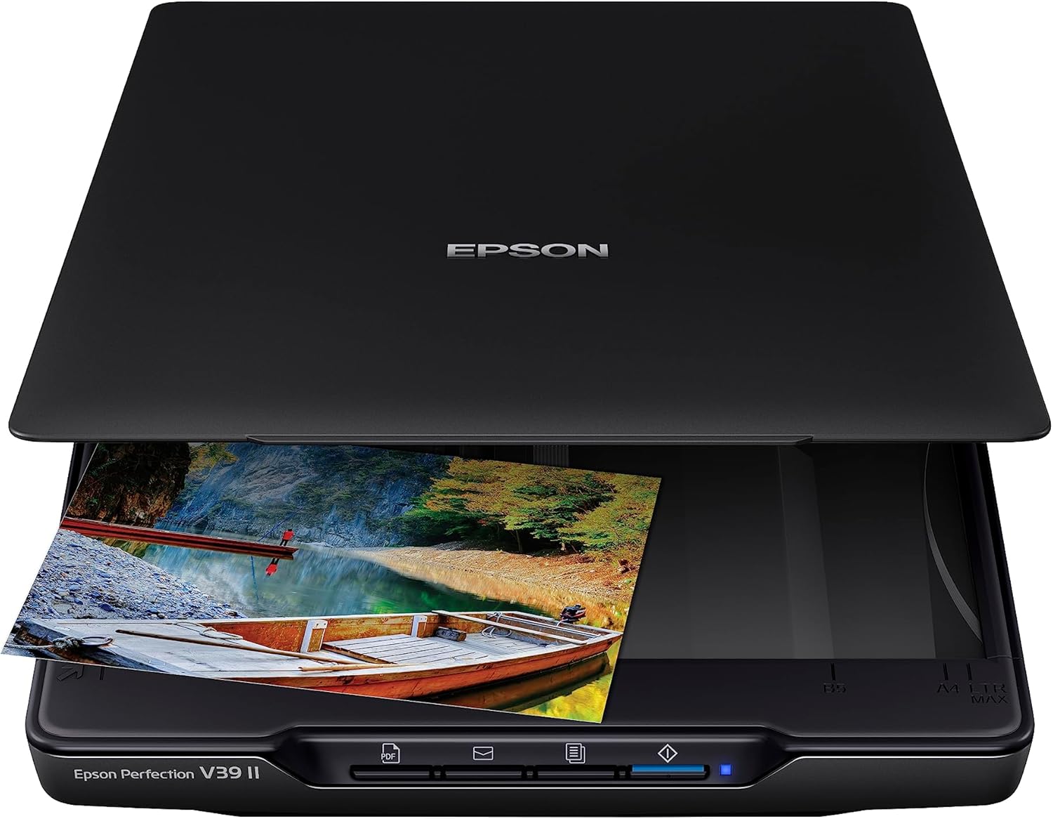 Epson - Perfection V39 II - Color Photo and Document Flatbed Scanner - 4800 dpi Optical Resolution - High-Rise, Removable Lid - Scan to Cloud - USB Power - Image Scanning - Black