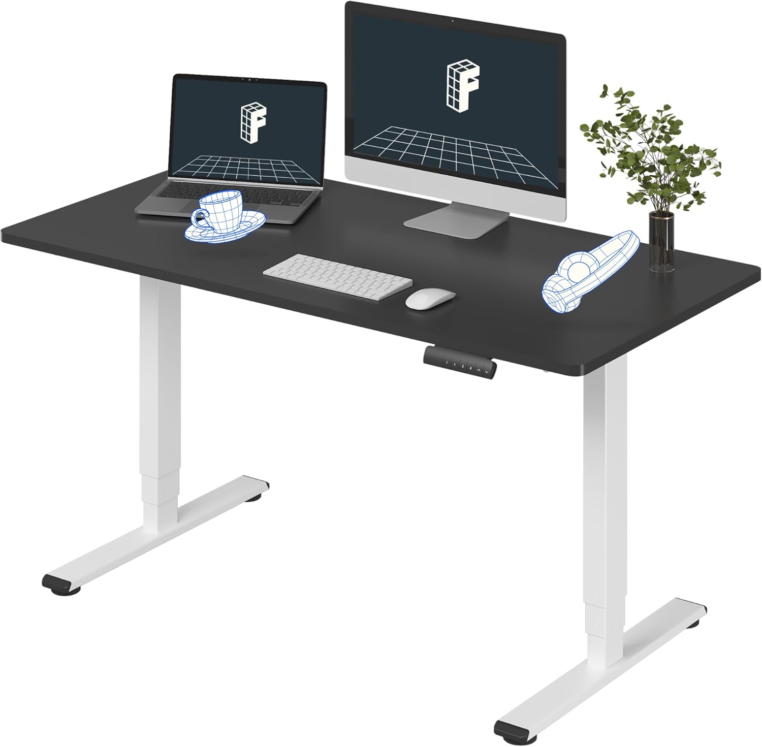 FLEXISPOT E6 3-Stage Dual Motor Electric Standing Desk 55 x 28 Sit Stand Up Desk, Holds 220 lbs, Adjustable Height w/Memory Presets, One-Piece Black Desktop & White Frame, Ships in 2 Boxes