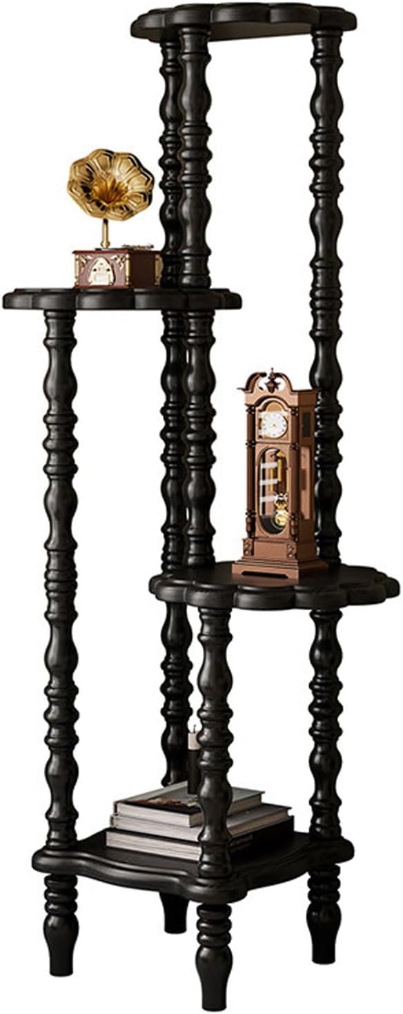 KXKJRYB Black 5 Tier Wood Bookshelf Curved Edge Retro Design Display Book Shelf Multifunctional for Living Room Study Home Decor-A