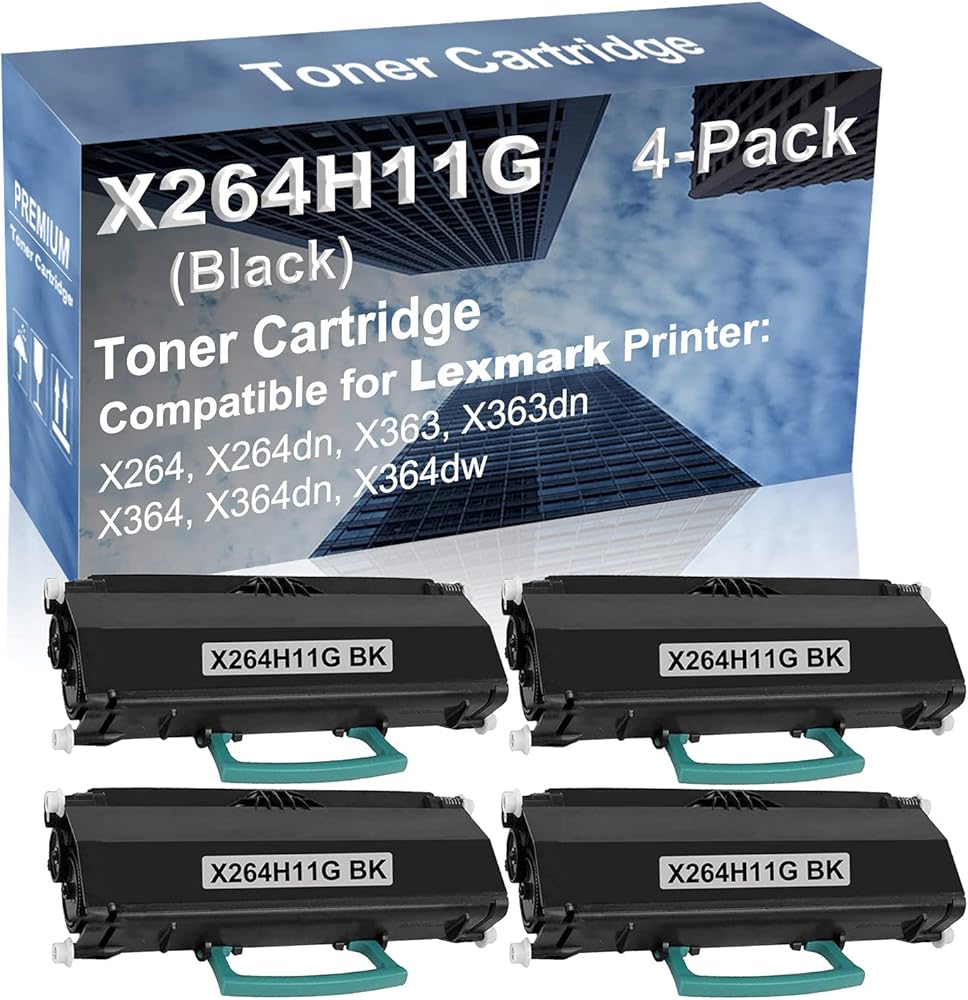 4-Pack Compatible High Yield X364dn, X364dw Laser Printer Toner Cartridge Replacement for X264H11G Printer Cartridge (Black)