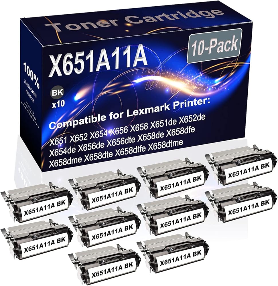 Kolasels 10-Pack (Black) Compatible X651 X652 X654 X656 X658 X651de Laser Printer Cartridge (High Capacity) Replacement for X651A11A Printer Cartridge