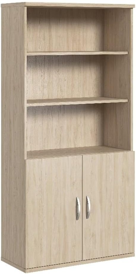 BOWERY HILL Tall 5 Shelf Bookcase with Doors in Natural Elm - Engineered Wood