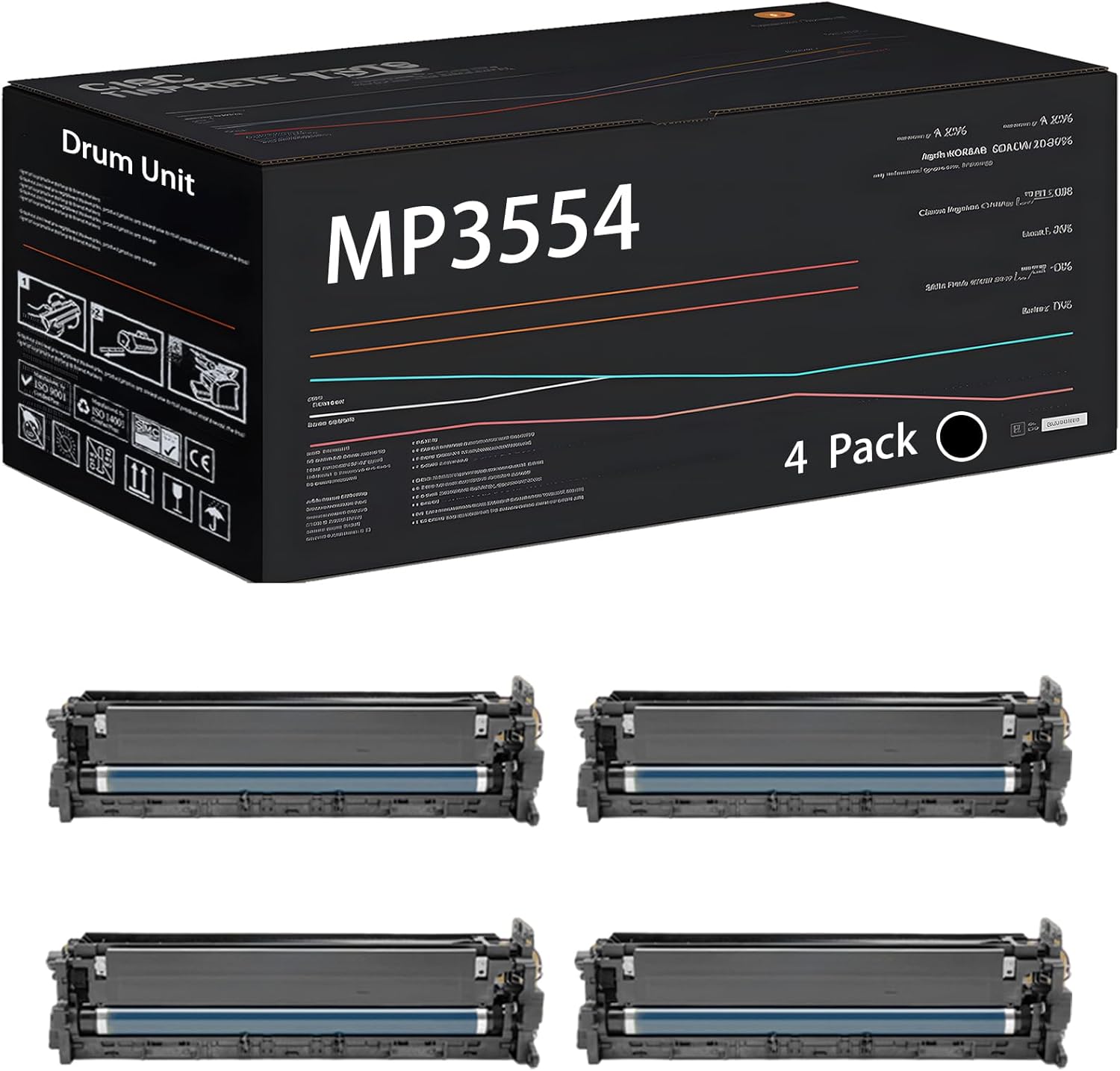 UVUMB Compatible with Ricoh MP3554 Drum Unit Work for Ricoh MP 4054SP 5054SP 6054SP Printers, with Chip, High Yield 100000 Pages, High-Definition Printing (4 Pack Black)