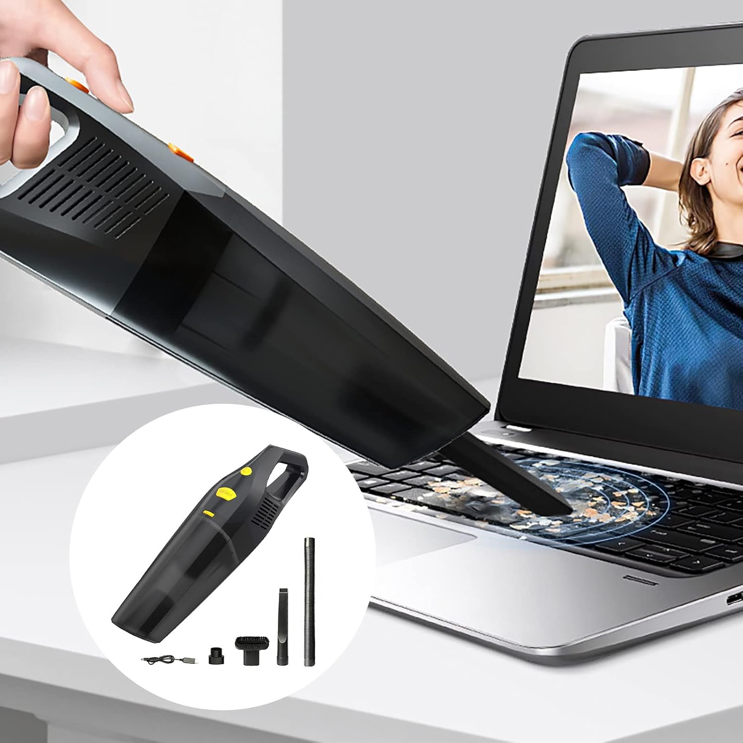 WAGNUS USB Portable Handheld Vacuum with Washable Filter, 120W High Power, Lightness, Long Lasting Battery, Quick Cleaning for Car, House & Office