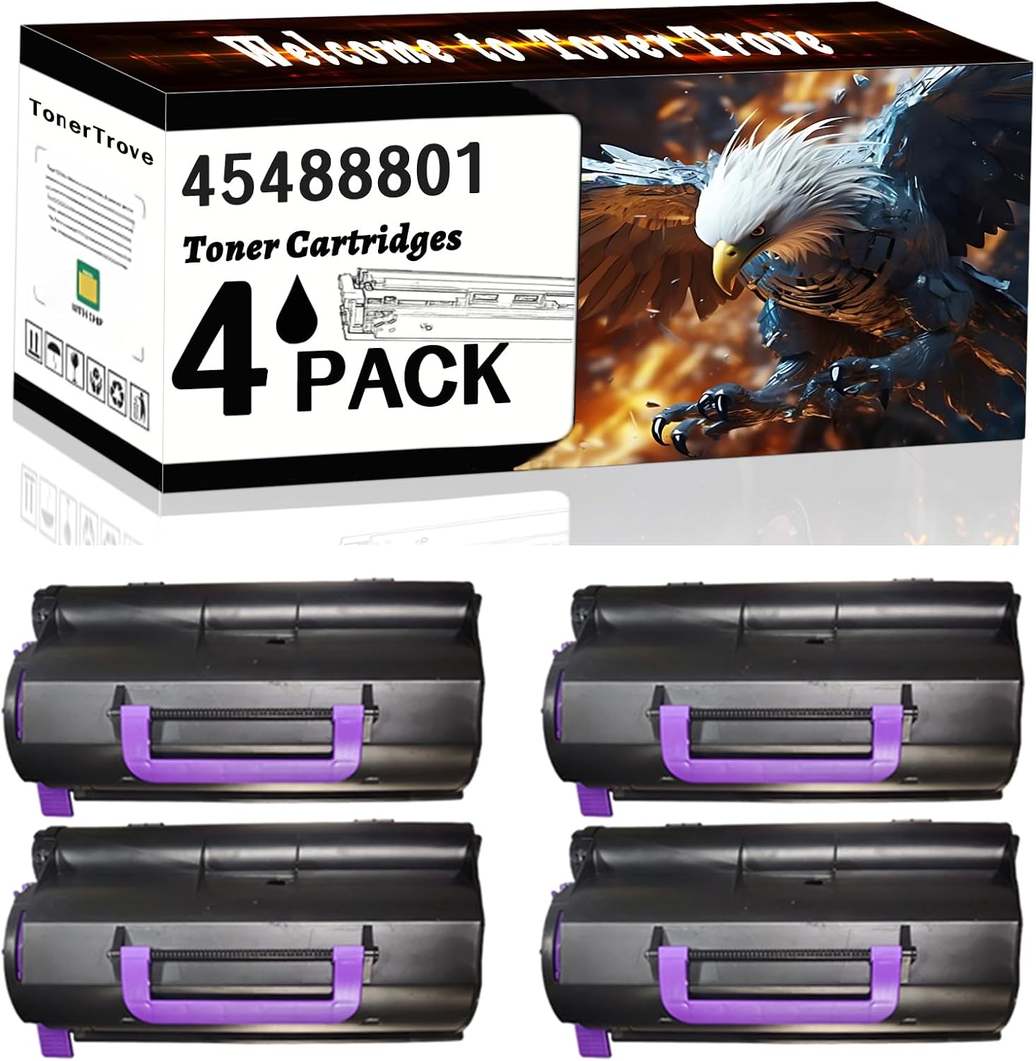 LECUU 45488801 Toner Cartridges Compatible for Okidata OKI B721DN B731DN Printers, Office Printing is Easy Clear Smooth (4 Pack Black)