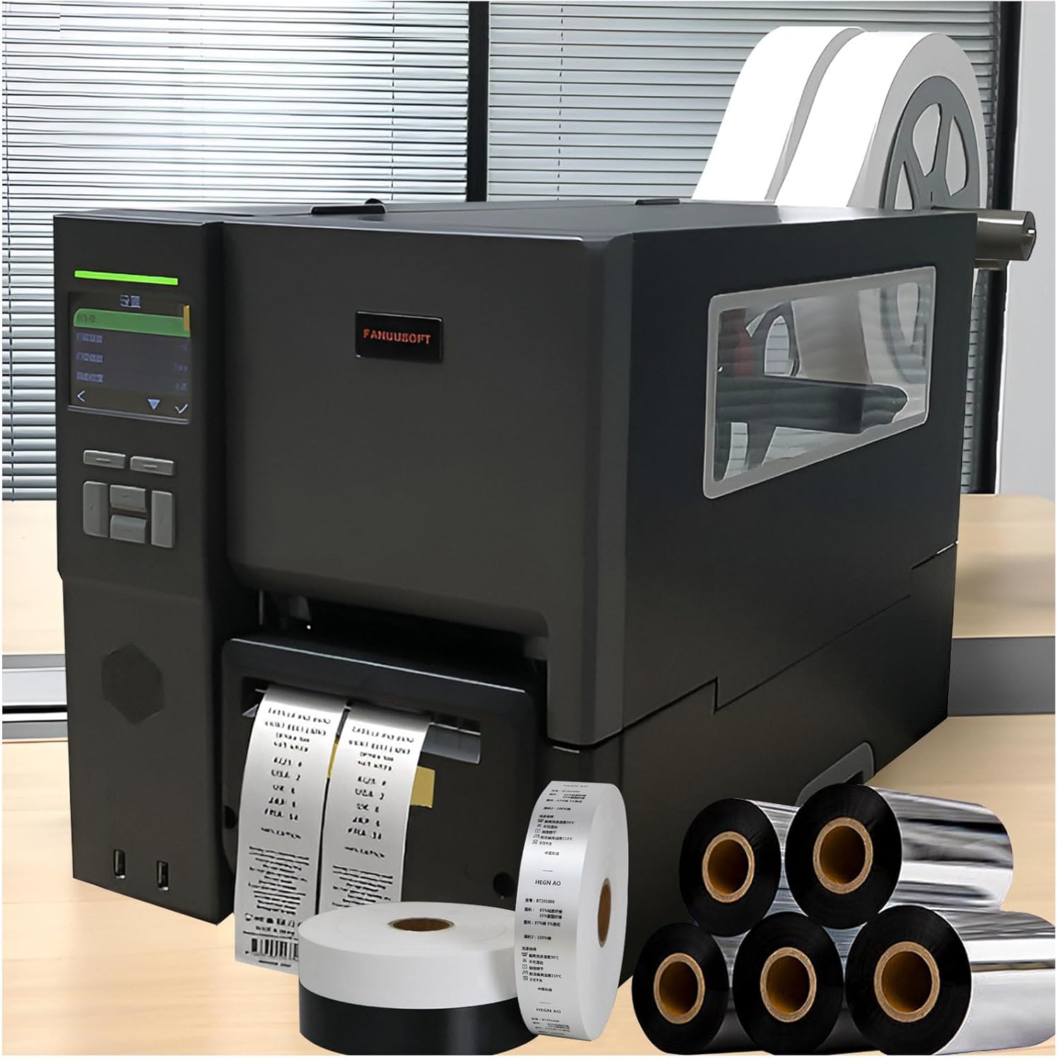 JXUANMM Smart Label Printer Machine Thermal Transfer Printer Washable Clothing Tag Transfer Printing Printer, HD600Dpi Resolution, Serial RS232/USB DoubleRow