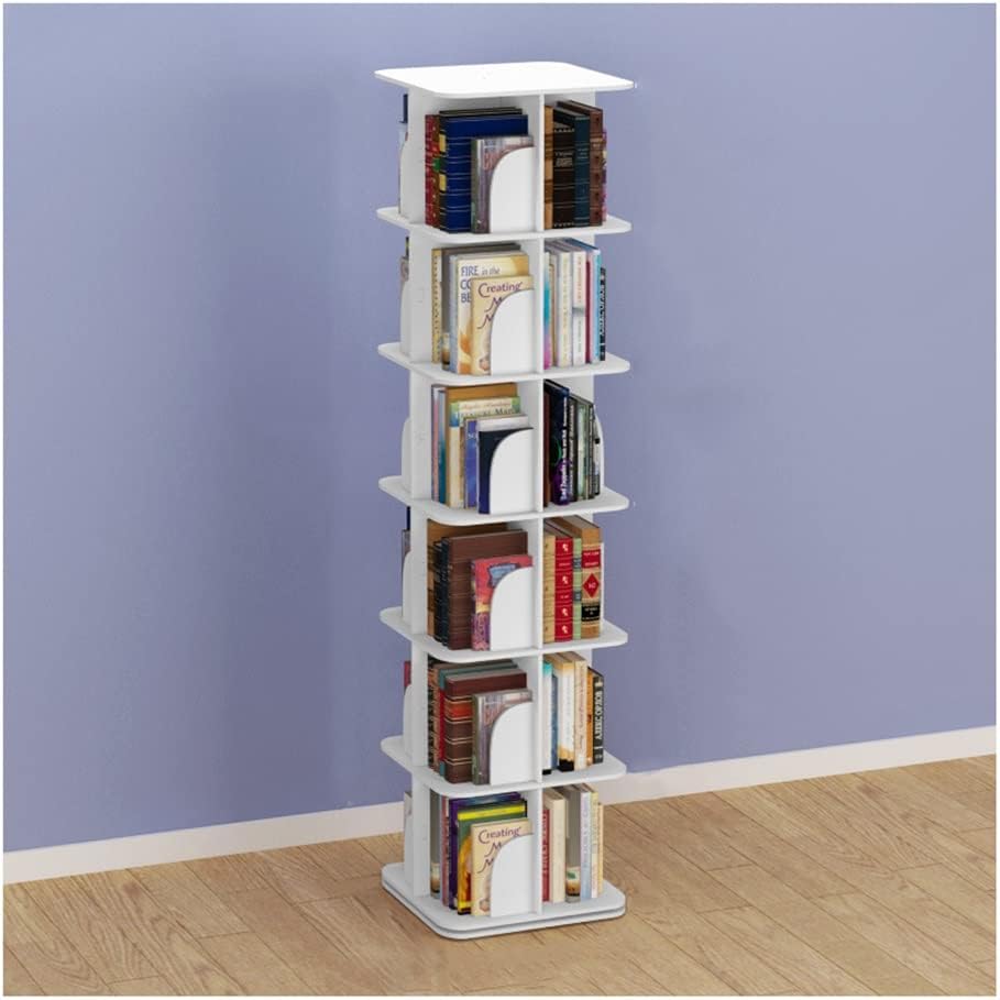 360 Degree Rotation Square Bookshelf Book CD Picture Frame pictorial Storage Shelf Corner Bookcase, Easy to Install, White (Size : 6 Tier)