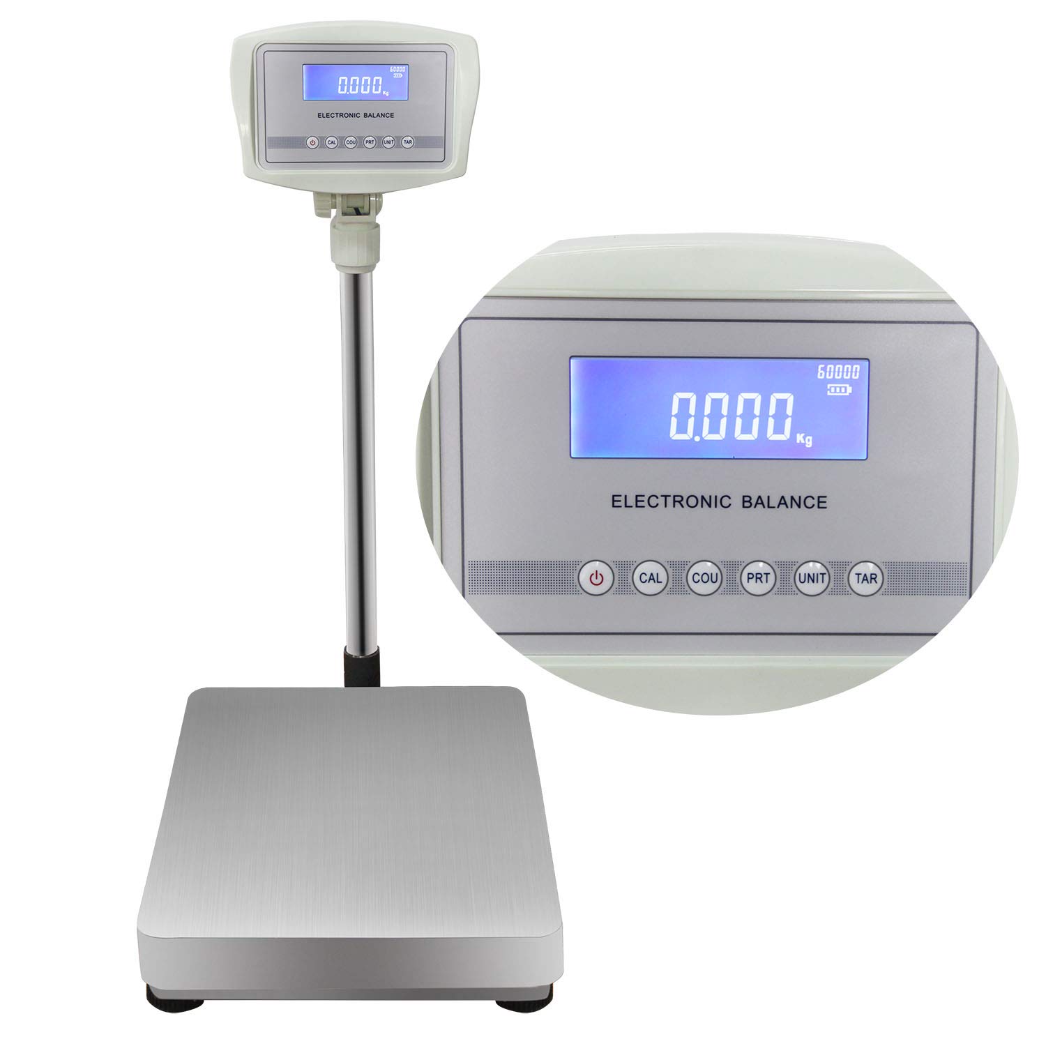 BAOSHISHAN 40kg/1g Digital Scale Floor Platform Scale 88LB Heavy Duty g/kg/ct/lb/oz/ozt Unit Conversion LCD Display for Warehouse Shipping Postal with RS232 Interface