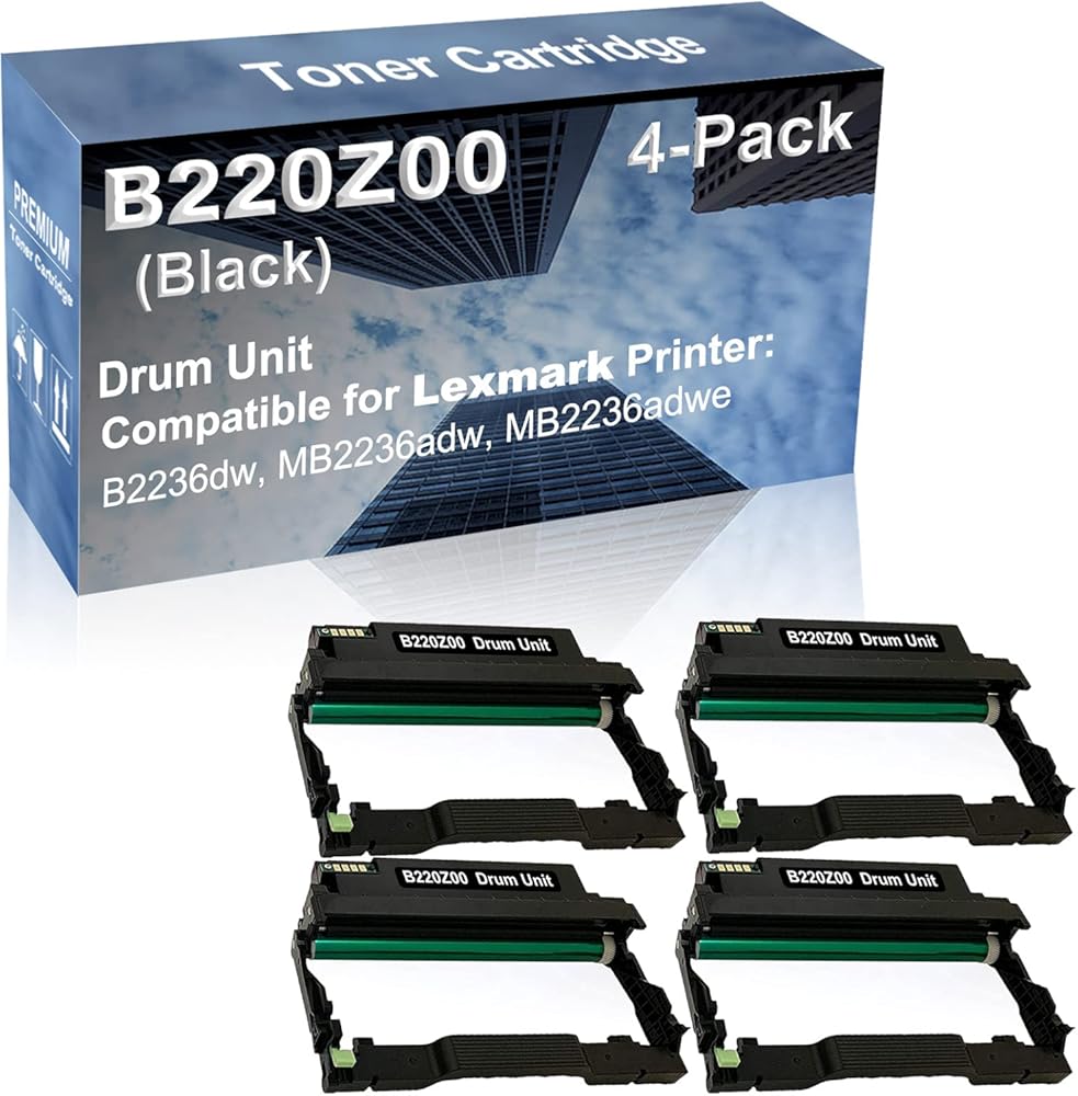 4-Pack Compatible B220Z00 Drum Kit use for Lexmark B2236dw, MB2236adw, MB2236adwe Printer (Black)