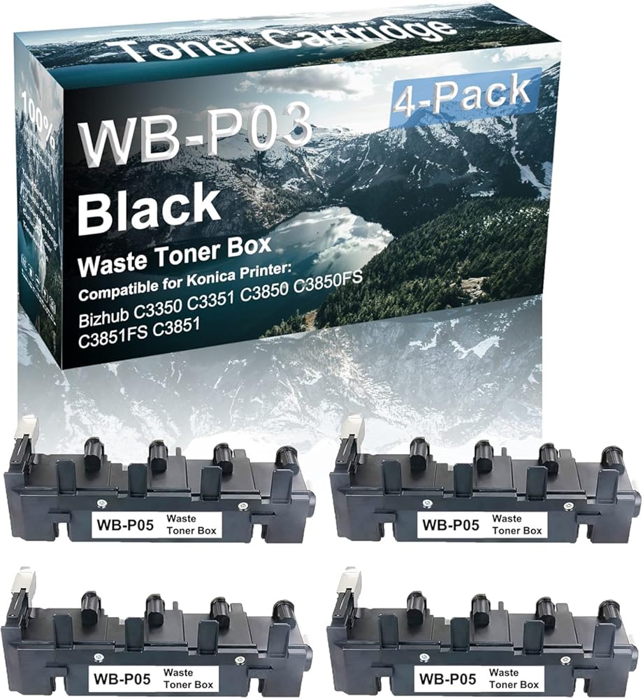 Credibility Store 4-Pack Compatible High Yield C3350 C3351 C3850 C3850FS C3851FS C3851 Laser Printer Waste Toner Cartridge Replacement for Konica Minolta WB-P05 WBP05 Printer Cartridge (Black)