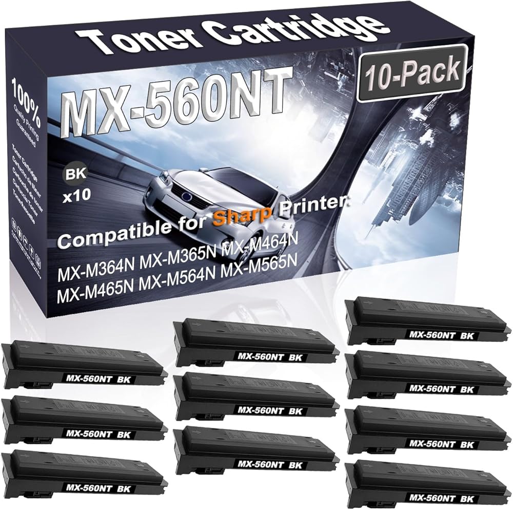 Kolasels 10-Pack (Black) Compatible MX-M364N MX-M365N MX-M464N MX-M465N MX-M564N MX-M565N Laser Printer Cartridge (High Capacity) Replacement for Sharp MX-560NT MX560NT Printer Cartridge