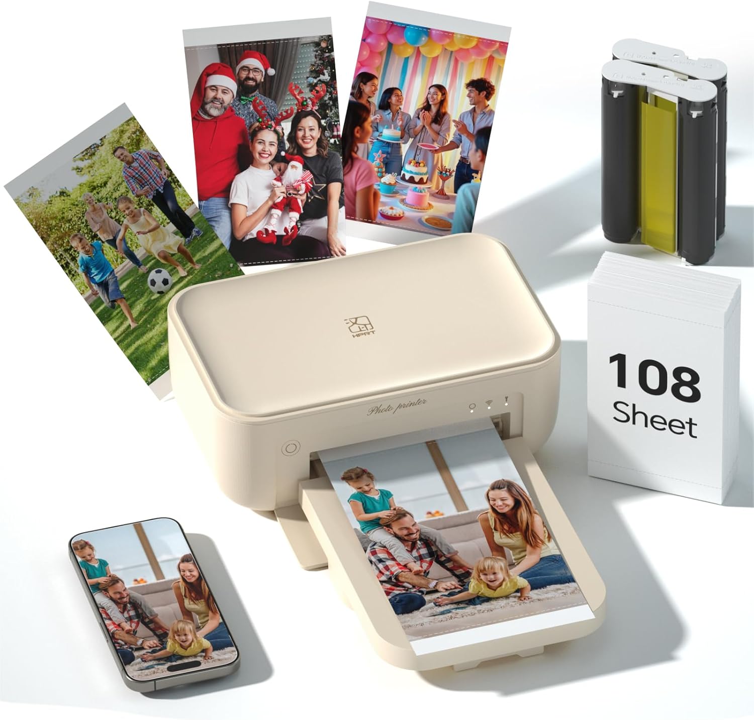 HPRT 4x6 Photo Printer with 108 Sheets & 2 Ribbons - Dye Sublimation Wireless Portable Photo Printer for iPhone & Android Smartphones, Home & Travel Picture Printing, Ideal Gift, Beige