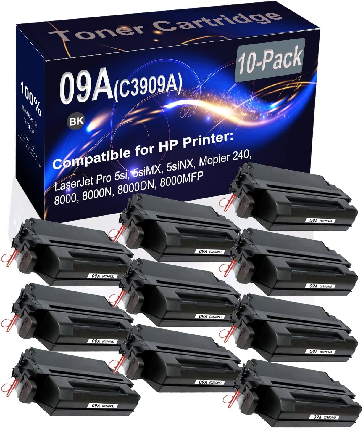 10-Pack (Black) Compatible Mopier 240 8000 8000N 8000DN 8000MFP Laser Printer Cartridge (High Capacity) Replacement for HP 09A C3909A Printer Cartridge