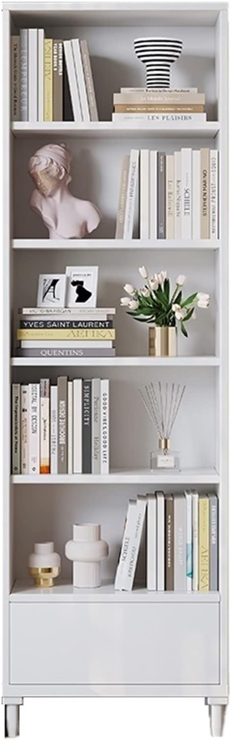 KIRANDY Solid Wood Bookshelf, Floor-to-Ceiling Study Cabinet Bookcase, Simple Combination Storage Rack for Bedroom (Color : White)