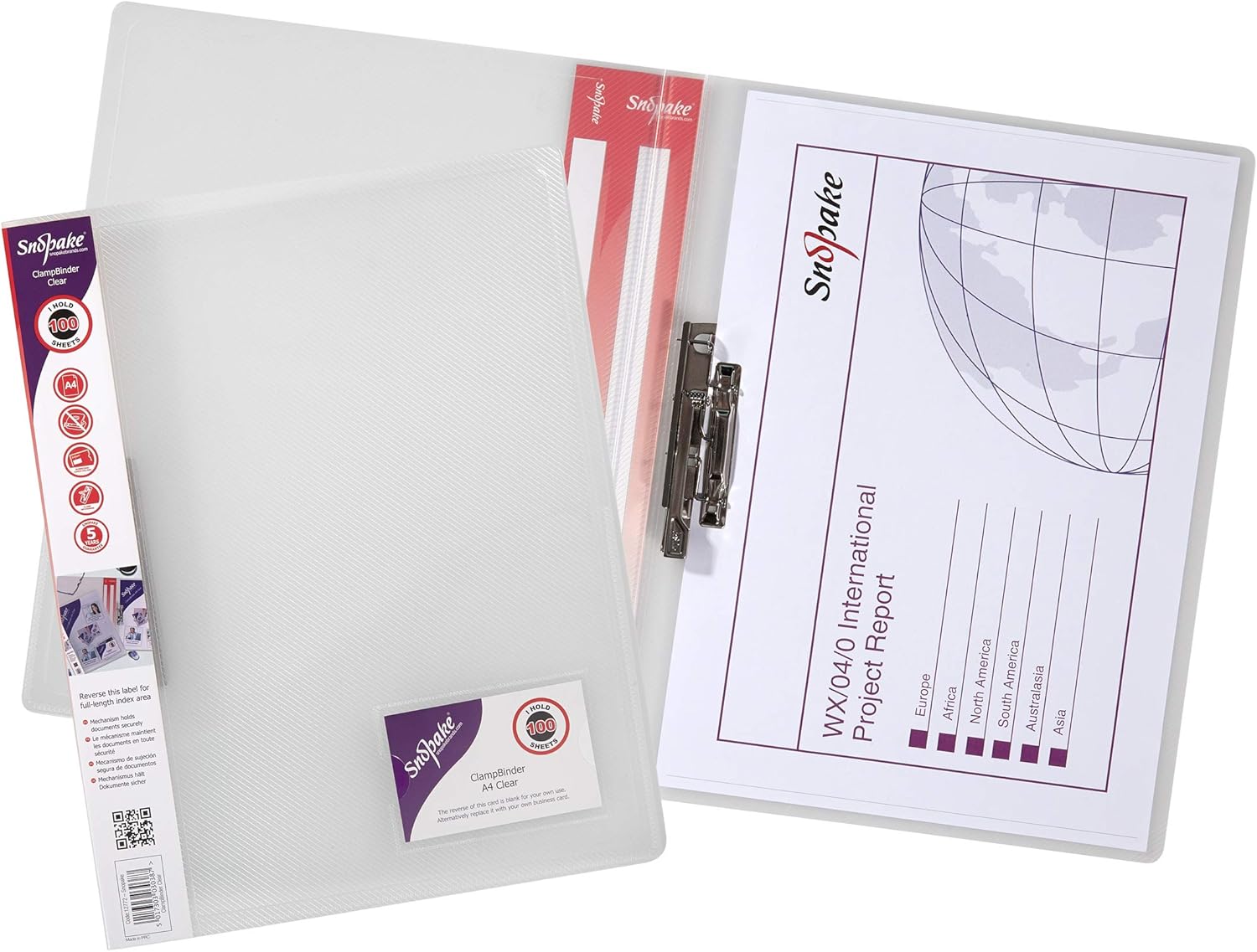 Snopake 12772 A4 Clamp Binder with 100 Sheet Capacity - Clear (Pack of 10)