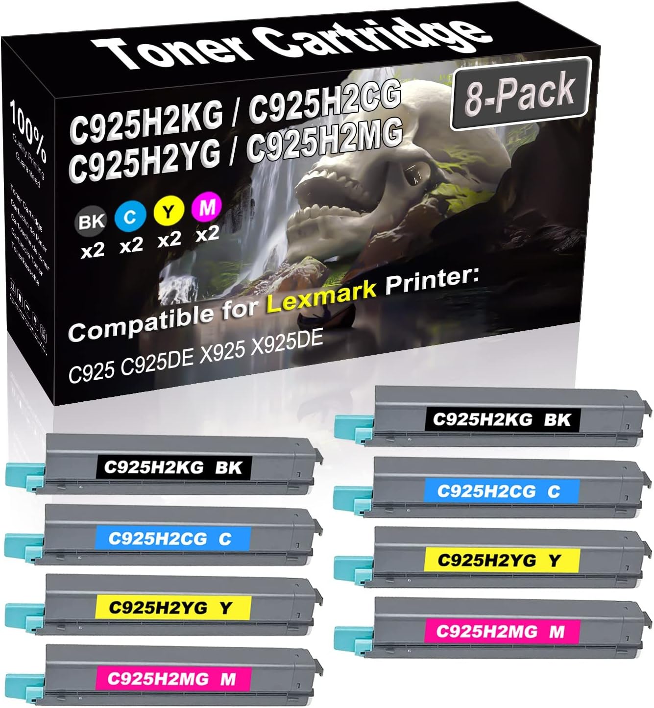 SINIYA 8-Pack (2BK+2C+2Y+2M) Compatible High Yield C925H2KG C925H2CG C925H2YG C925H2MG Laser Printer Toner Cartridge Used for C925 C925DE X925 X925DE Printer